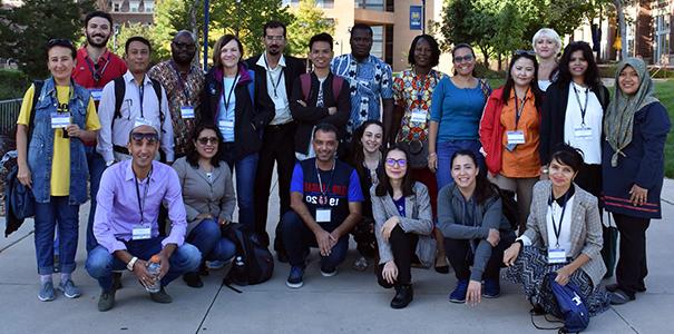 The group of teachers visiting UNC on campus